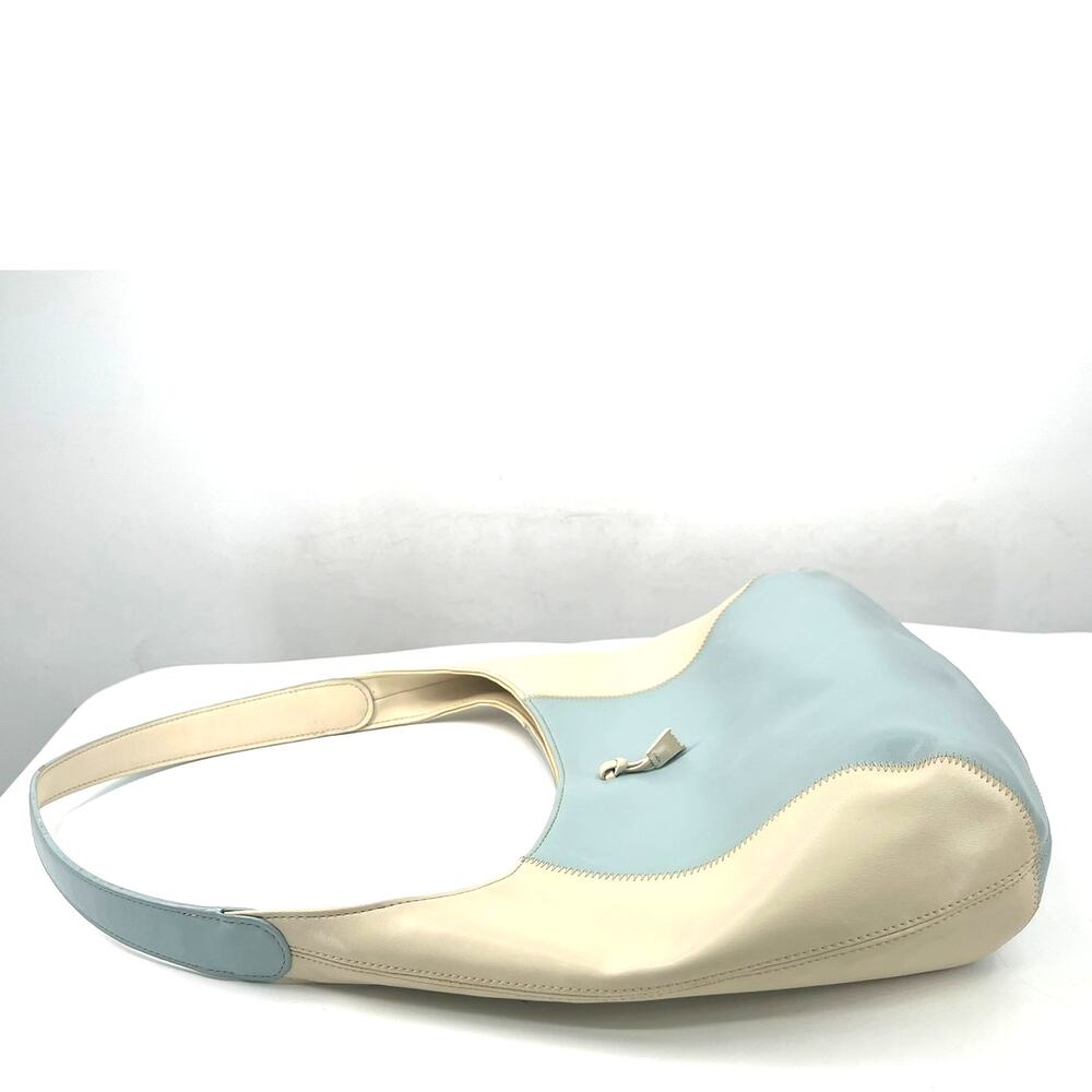 Vintage y2k 2000's  light blue cream hobo-style shoulder bag tassel purse - Picture 4 of 9